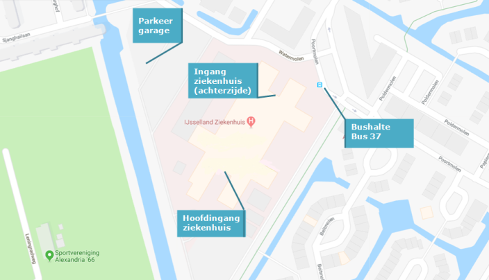 plattegrond omgeving ziekenhuis met bushalte